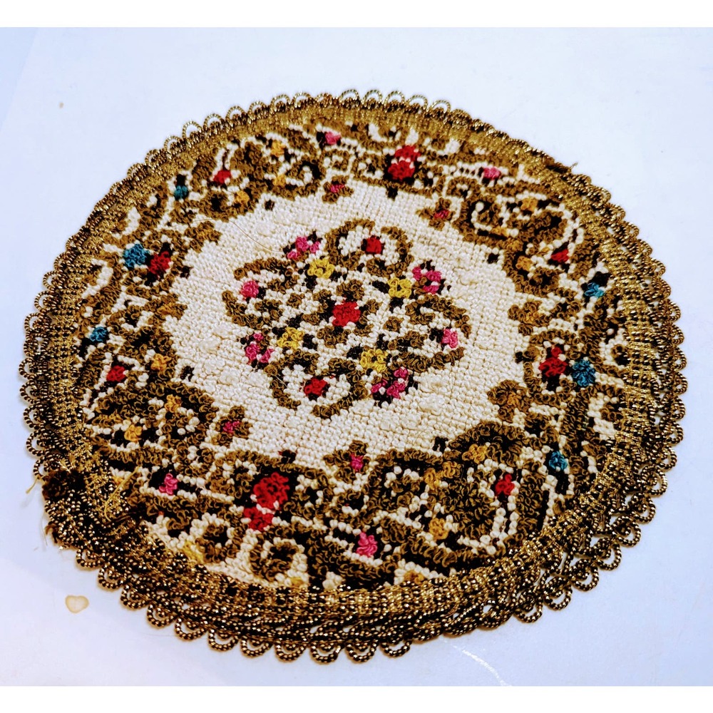 Vintage Tapestry Doily made in Belgium Round Group Muylle Dollhouse Rug
